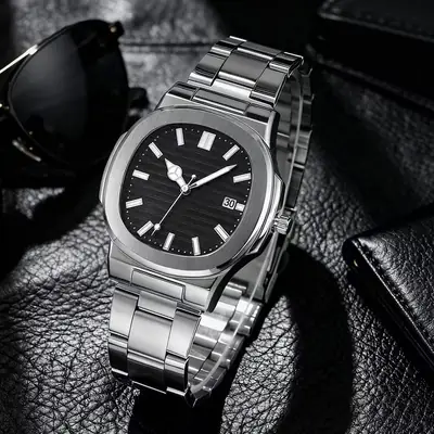 Cross-Border New Model Men's Square Steel Band Watches Wholesale, Simple and Stylish Men's Wristwatches, High-End Quartz Watches Wholesale