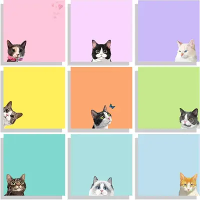 Cross-Border Colorful Cat Sticky Notes with Strong Adhesive, Solid Color Sticky Notes, Creative Cute Small Notebooks for Students to Use