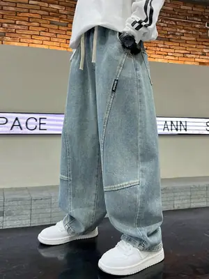 Boys' Curved-Cut Jeans Spring and Autumn 2025 New Style Children's Wide-Leg Pants Spring Outfit for Older Boys Cool and Stylish Style