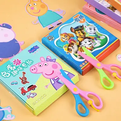 Piggy Children's Paper-Cutting Art Craft Book, Peppa Pig Kindergarten-Specific Safety Scissors for 3-5 Year Old Kids, Paw Patrol Toys