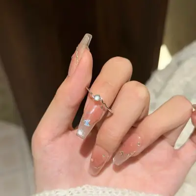 Versatile and Cool-Looking Ultra-Thin Blue Aquamarine Ring for Women, Exquisite and High-End Ring with Niche and Unique Design for the Index Finger