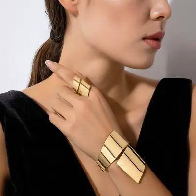 Golden Adjustable Wide Band Bracelet for Women