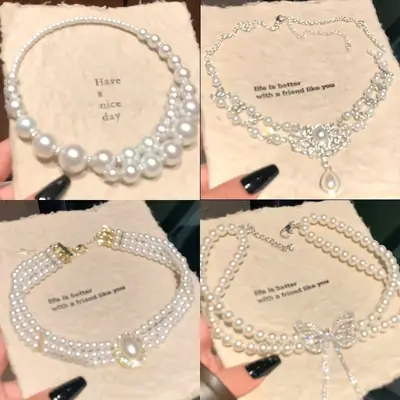 Wedding Necklace Korean Retro Palace Hepburn Style Pearl Rhinestone Short Bridal Wedding Dress Clavicle Chain for Women Cross-Border
