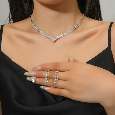 Water Drop Pendant Necklace & Earrings Set for Women