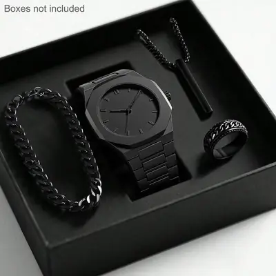 2026 Men's Watch, Light Luxury, High-End, Simple and Fashionable Quartz Watch, Black Large Dial Set, Pointer Type