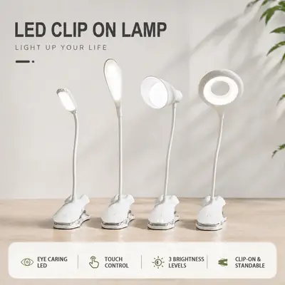 Dormitory Clip-On Eye Protection Lamp Work Study Desk Lamp Led Table Lamp USB Charging Bedroom Bedside Night Light Nightstand Lamp