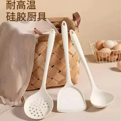 Silicone Spatula and Soup Spoon for Home Use, Non-Stick Cooking Utensil Set, Food-Grade, High-Temperature Resistant, Cooking Tool, Milk White Color