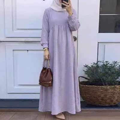 In-Stock Cross-Border Solid Color Plus-Size Long-Sleeve Loose Pullover Casual Long Dress Factory Wholesale