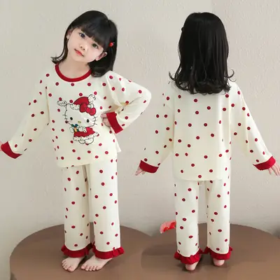 Pajamas for Girls in Spring and Autumn, Modal Thin Long-Sleeved Air-Conditioned Clothing for Girls and Babies, Cute Summer Home Clothes Set