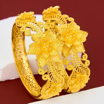 Retro Palace-Style Hollow Bracelets, Carved Bracelets, Cross-Border Foreign Trade Bridal Wedding Bracelets, Gold-Plated Bracelets Wholesale