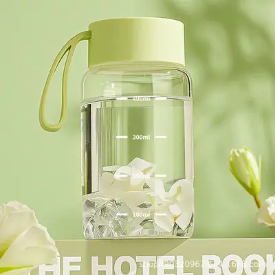 Glass Water Cup for Girls, High Aesthetic Value, Portable High Borosilicate Coffee Cup, Breakfast Cup, Graduated Hand Warmer Cup, Handy Cup