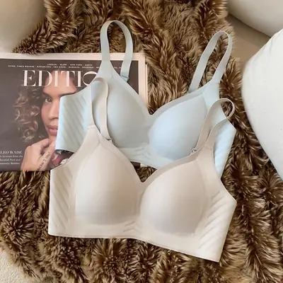 Small Bust Push-Up Bra for Women, Wireless, Minimizes Large Bust, Gathers Side Breasts, Lifts and Supports, Seamless, Plus Size, Ice Silk, Breathable