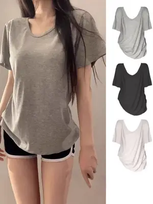 Plus-Size Casual Short-Sleeve Loose T-Shirt for Women, 2026 New Summer V-Neck T-Shirt for Curvy Women, Conceals Body Shape and Makes You Look Slimmer
