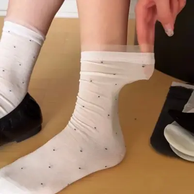 Cool and Elegant Style Miu-Style Small Polka Dot Lace Socks for Women, Mid-Calf, Spring and Summer Thin Pure Cotton Ballet-Style Slouch Socks