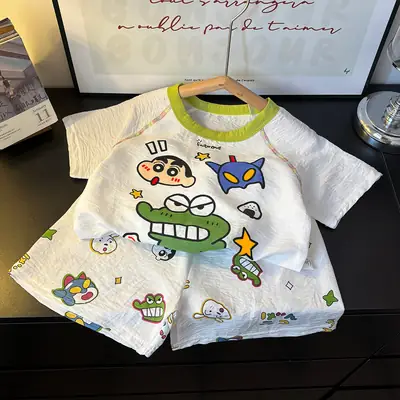 Boys' Stylish Cloud Cotton Home Clothes, Girls' Short-Sleeved Shorts, Thin Air-Conditioned Clothing, Kidsren's Summer Pajamas Set