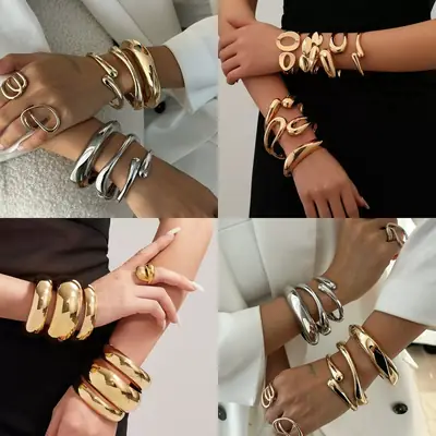 Open-Ended Gold Bracelet for Women, High-End Metallic Silver Arm Ring Jewelry, Vintage Arm Decoration Accessory for Women