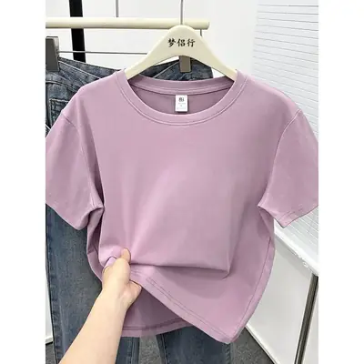 Plus-Size Slimming Solid Color Regular Shoulder Short-Sleeve T-Shirt for Women, Summer New Style, Casual Workwear Top for Plus-Size Women, Ins Style