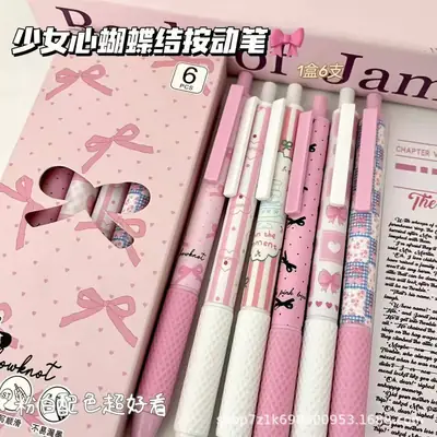 Pink Girly Bowknot Retractable Pen, Instagram-Style, High Aesthetic Value, Quick-Drying, Student-Specific Black Gel Pen