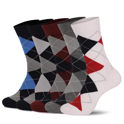 Cross-Border Classic Diamond-Patterned Mid-Calf Socks, Aliexpress Dopamine Colorful Socks, Men's Antibacterial and Deodorant Export Socks Wholesale