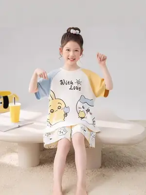 Children's Pajamas, Summer Style, Girls' Cartoon Short-Sleeved Suits, Cute Princess Style, Big Kidsren's Home Clothes, New Summer Style