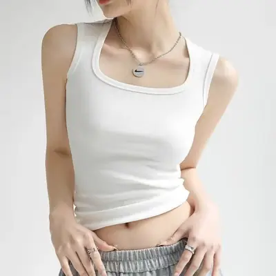 Rayon Summer Slimming U-Neck Tank Top for Women, Pure Cotton, Covers Side Breasts, Prevents Exposure, Casual Racerback Camisole for Outerwear