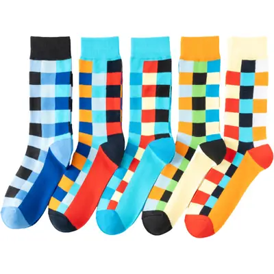 Casual Business Plaid Socks for Men and Women, British Style Cotton Socks, Colorful Plaid Mid-Tube Retro Trendy Long Socks