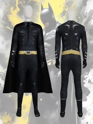 Batman Adult Jumpsuit Cosplay Costume Batman Muscle Print Cape Halloween Hero Cross-Border Performance Costume