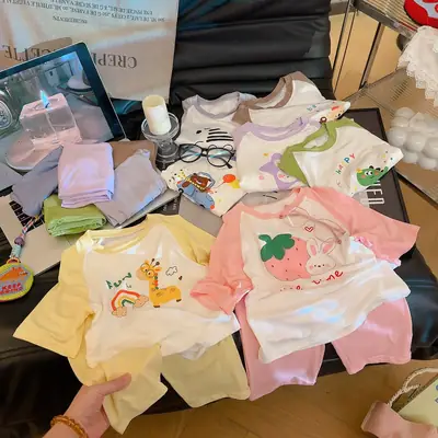 Children's Modal Home Clothes, Three-Quarter Sleeve Pajamas Set, Boys and Girls Air-Conditioned Clothing Two-Piece Set