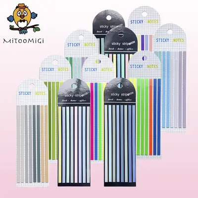 Cross-Border Long Strip Index Tabs, Fluorescent Macaron Semi-Transparent Pet Sticky Notes, Journal Memo Notes, Message Labels
