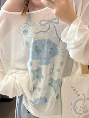 Sun Protection Cover-Up Long-Sleeve T-Shirt for Women, Unique Print, Summer Design, Stylish, Cute, Loose Fit, Versatile, Thin Top