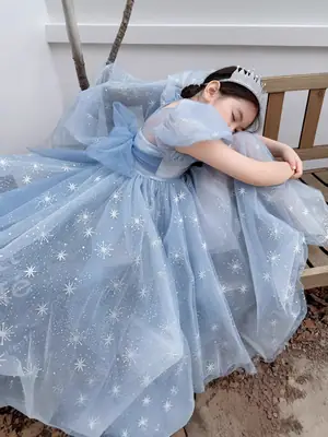 Frozen Elsa Princess Dress Girls' Tulle Dress Children's Birthday Dress Performance Dress Short Sleeve Summer