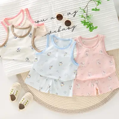 26 Years New Model Children's Vest and Shorts Set for Boys and Girls, Thin Cartoon Breathable Home Wear Pajamas Two-Piece Set