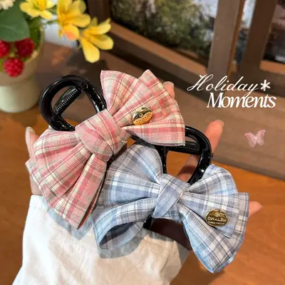 2026 New Style College-Style Sweet Plaid Bow Hair Clip That Won'T Hurt Your Hair, Suitable for Styling the Back of the Head