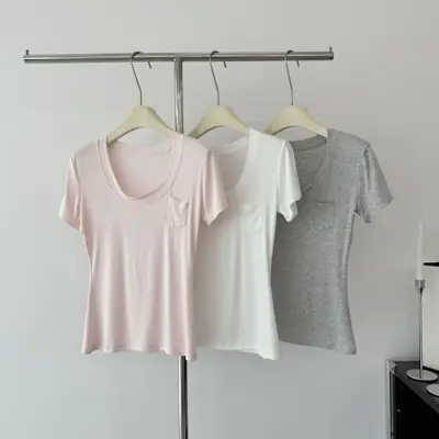 Super Comfortable Milk Silk T-Shirt with Large U-Neck, Slimming Waist, Modal Material, Regular Shoulder Short-Sleeve Top 2026