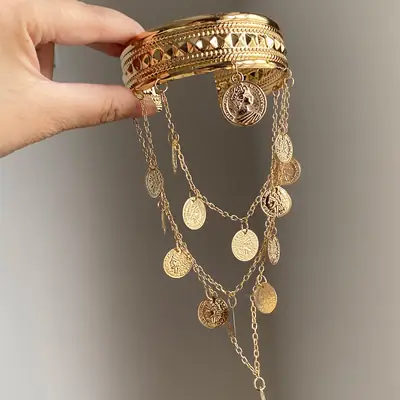 European and American Cross-Border Jewelry, Vintage-Style Portrait Pendant Bracelet, Simple Design Metal Open Arm Ring, Women's Trendy Personality Accessory