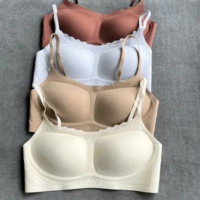 0596 Women's New Style Original Milk Leather Tube Top Lace Trim Underwear, Soft 10A Antibacterial Comfortable Breathable Bra