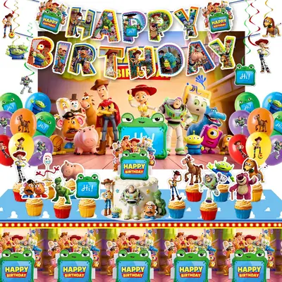 Toy Story Themed Children's Birthday Party Set Decoration Flags Balloons Cake Toppers Scene Setup Supplies