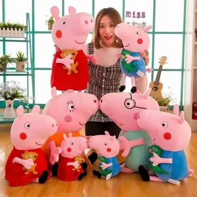 Peppa Pig Plush Toy Family Set, Peppa and George Dinosaur Dolls, Children's Birthday Gift, Pillow