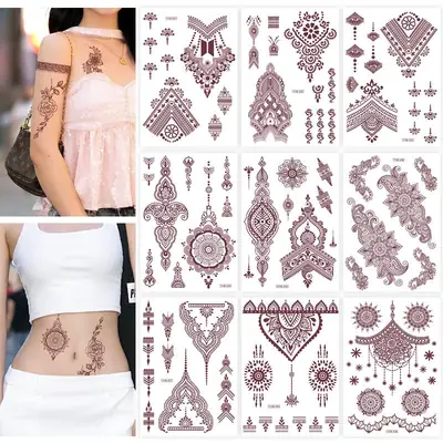 Specially Designed for 2026 Brown Lace Tattoo Stickers Hennatattoosticker Temporary Tattoo Stickers Finger Tattoos