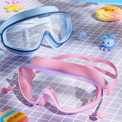 Children's Swimming Goggles, High-Definition, Anti-Fog, Waterproof, Professional Large-Frame Swimming Goggles for Boys and Girls, Special Swimming Cap Equipment for Diving