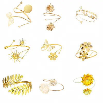 Amazon Geometric Metal Bracelet Punk Arm Ring Exaggerated Bracelet Leaf Flower Women's Open Arm Ring Bracelet
