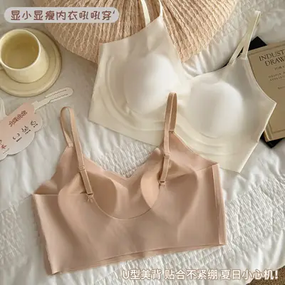 Seamless Plus-Size Women's Underwear, Invisible Bra, Breathable Jelly Wrap Bra, Large Bust Minimizing Fixed Cup Bra for Women