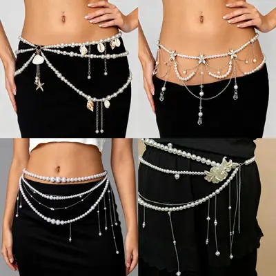 European and American Cross-Border Pearl Starfish Shell Pendant Multi-Layered Waist Chain Belt Holiday Style High-End Accessories Wholesale