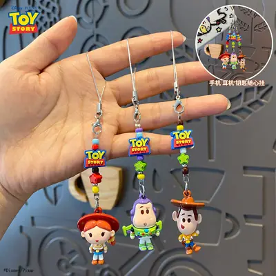 Authentic Toy Story Woody Cute Beaded Keychain, Adorable Buzz Lightyear Couple Phone Chain and Bag Pendant