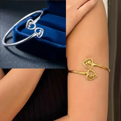 Cross-Border Foreign Trade Korean Style Fashionable Versatile Heart-To-Heart Floral Open Bracelet Arm Ring for Women, Direct Sales from Manufacturer, Wholesale