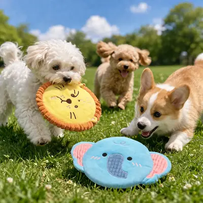 Pet Plush Frisbee Dog Toy with Squeaky Paper Sound, Cute Interactive Teething-Resistant Training Toy