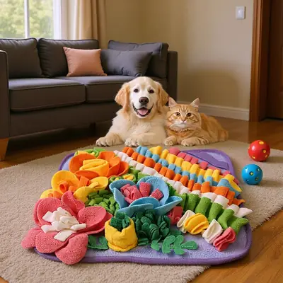 Sniffing Mat for Small Dogs to Hide Treats and Toys, Energy-Consuming Pet Slow Feeder, Food-Dispensing Puzzle Mat, Enrichment for Cats, Sniffing Blanket
