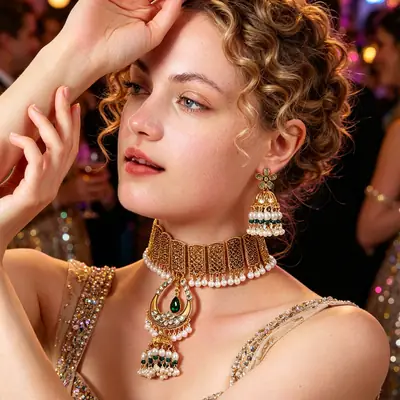 Cross-Border Indian Style Retro Ethnic Style Hollow Wind Chime Earrings and Necklace Bohemian Exotic Style Diamond-Encrusted Set
