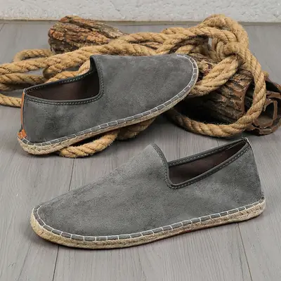 2026 New Men's Breathable Soft-Soled Espadrille Shoes, Casual Slip-Ons with Hand-Stitched Seams, Lightweight and Comfortable Men's Shoes