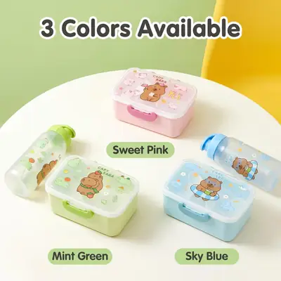 Capybara Lunch Box and Water Cup Set for Students and Office Workers, Large Capacity Double-Layer Lunch Box, High Transparency Cartoon Lunch Box
